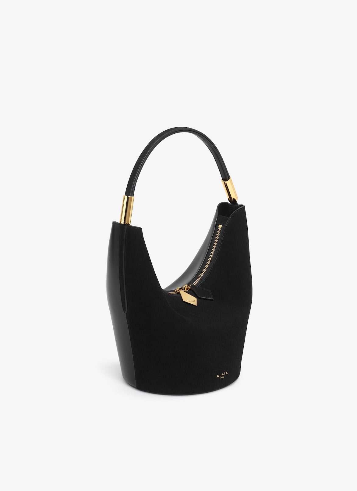 BORSA SHAPE PICCOLA IN PELLE DI CAPRA SCAMOSCIATA E PELLE DI VITELLO ALAÏA BORSA SHAPE PICCOLA IN PELLE DI CAPRA SCAMOSCIATA E PELLE DI VITELLO NERO